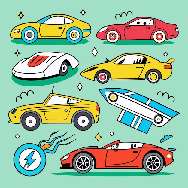 Vector set of doodles car sport