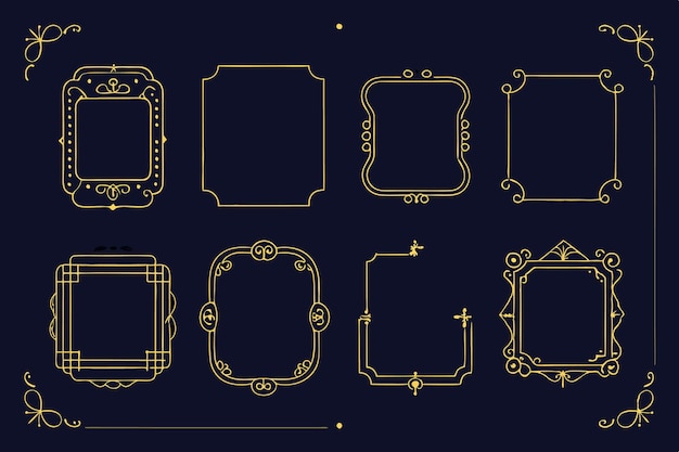 Vector a set of eight gold frame designs on a dark background