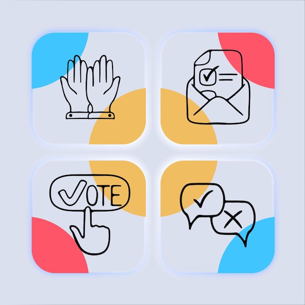 Set of election voting icons Symbolic representation of democratic process elections ballot Choice concept Neomorphism style Vector line icon for Business