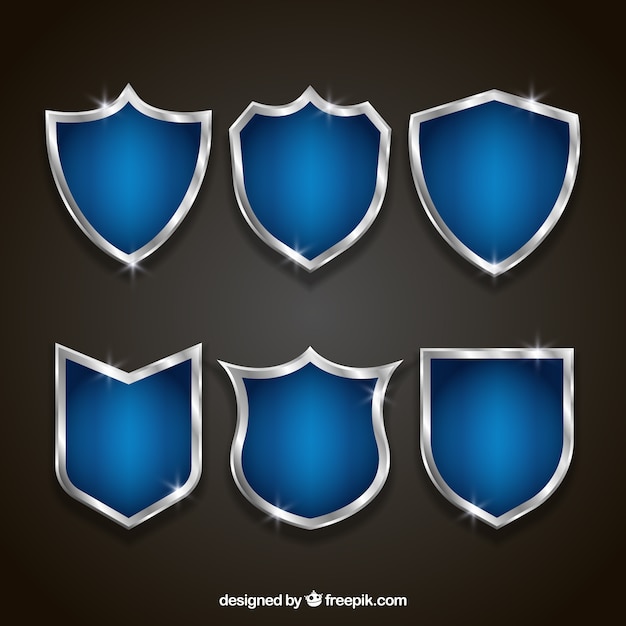 Vector set of elegant blue and silver shields