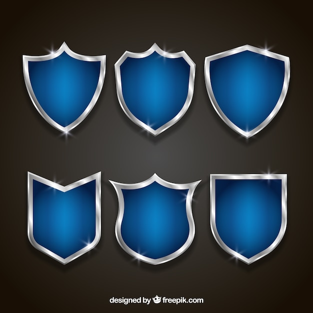 Set of elegant blue and silver shields