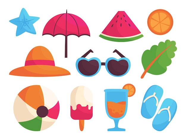 Vector set of element in summer holiday cartoon illustration