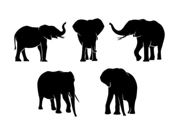 Set of Elephants Silhouette Isolated on a white background Vector Illustration