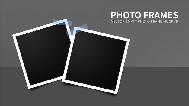 Set of empty photo frames with blue adhesive tapes