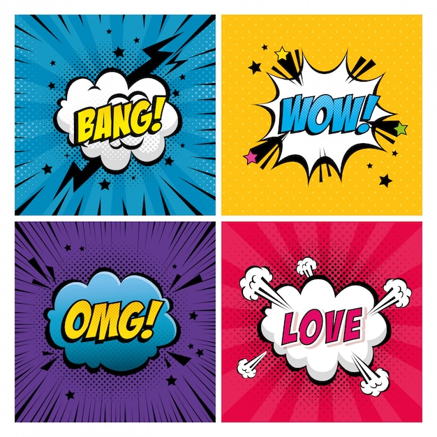 Vector set of expressions style pop art