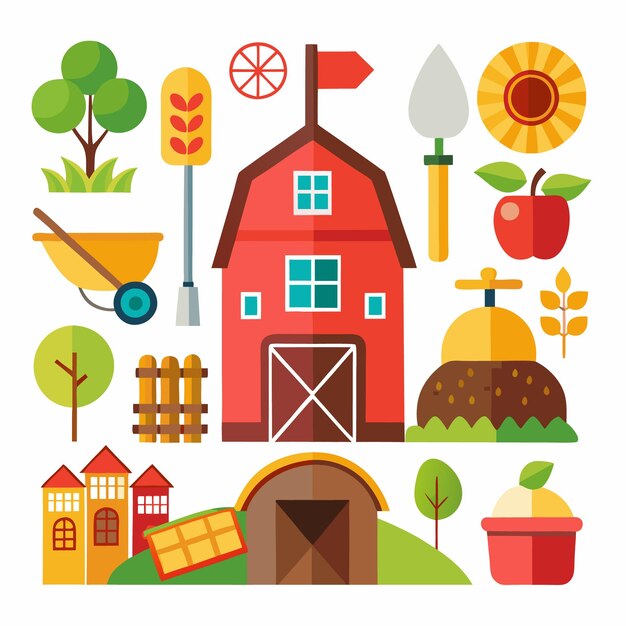 Vector set of farm icons in flat style