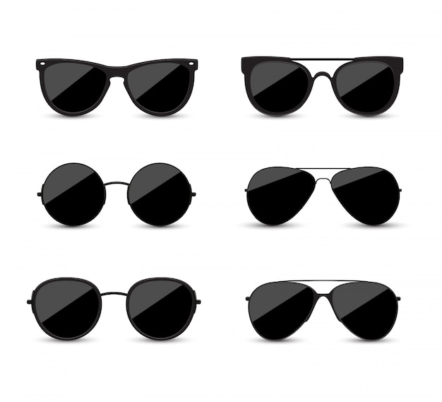 Set of fashionable black sunglasses. Black glasses isolated.