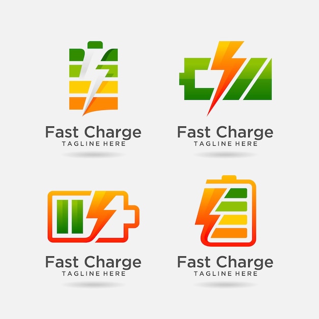 Vector set of fast charge battery logo design