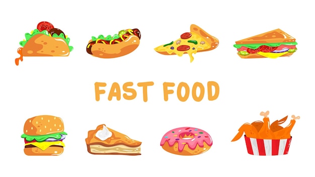 Set fast food cartoon illustration