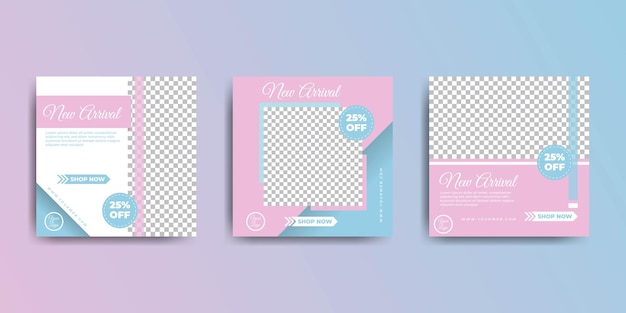 Vector set of feminine social media post design for social media marketing design in blue and pink