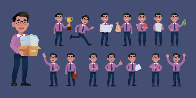 Set of flat business people with different poses