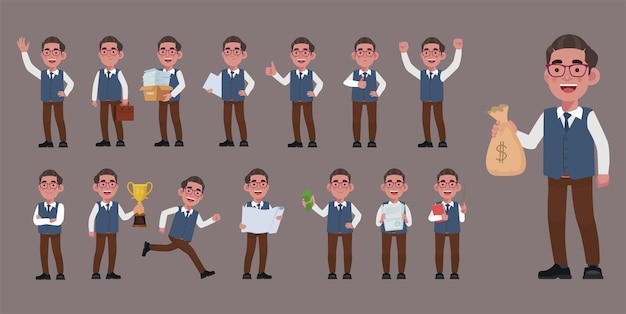 Set of flat business people with different poses