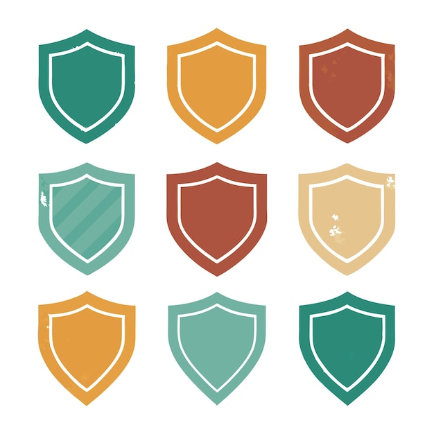 Vector set of flat shields with blue outline