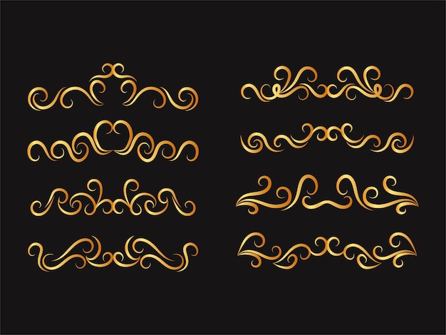 set of floral ornaments Calligraphic dividers in golden colors