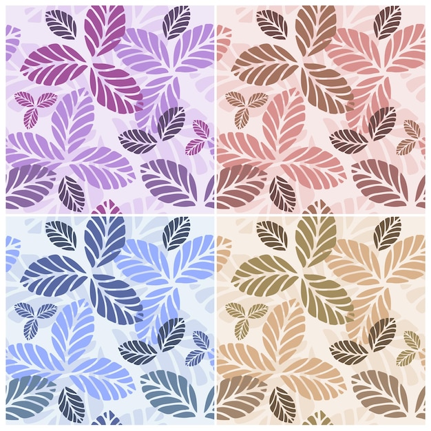 Set of floral seamless patters with leaves Vector patterns for fabric print