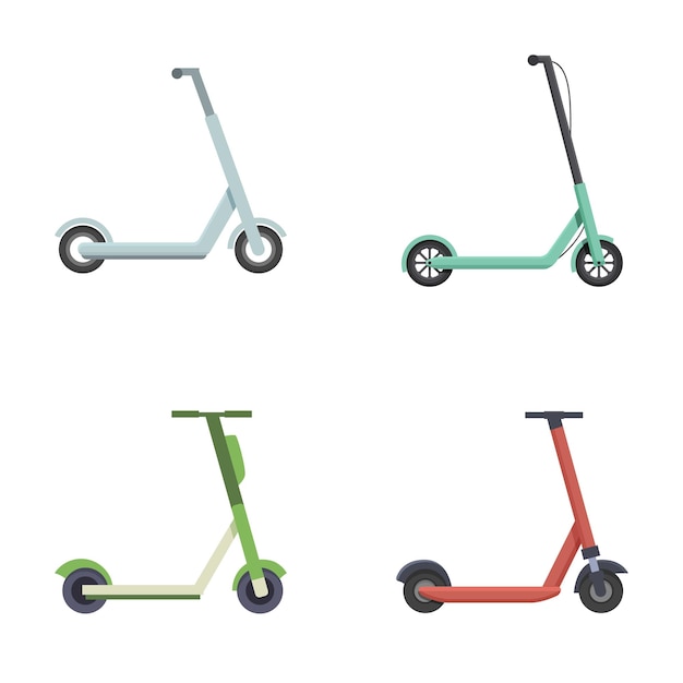 Vector set of four colorful scooters on white background