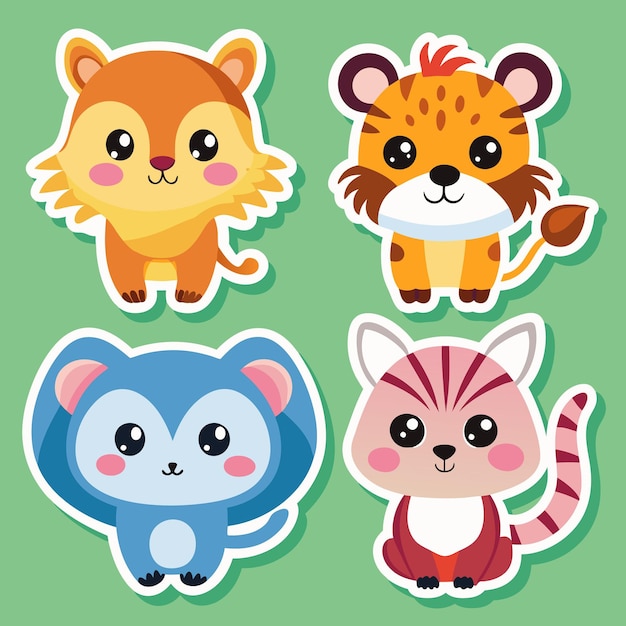 Set of four cute cartoon animal stickers