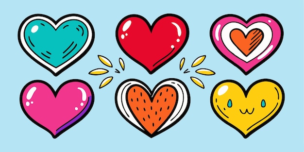 Vector set of four hearts with different colors