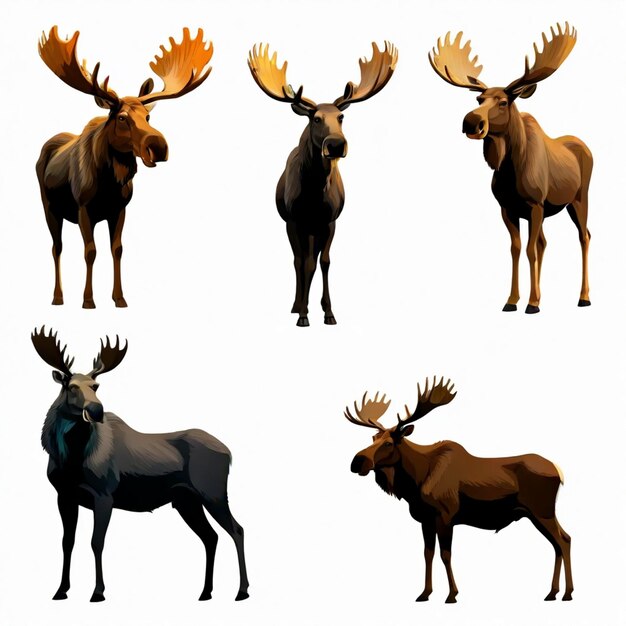 Vector a set of four images of a moose with antlers