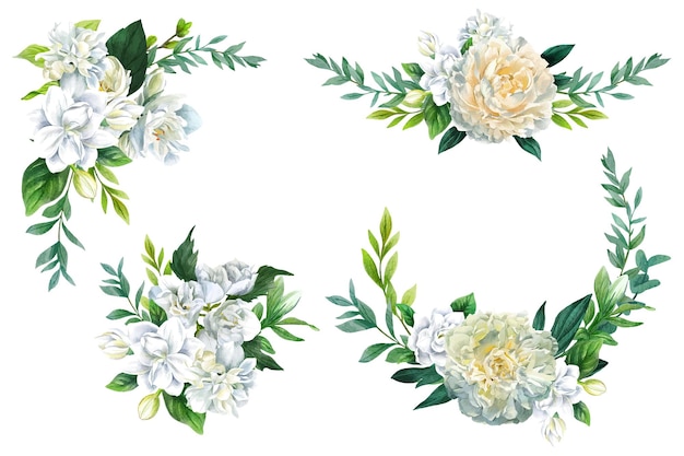 Set of four lush white floral bouquets