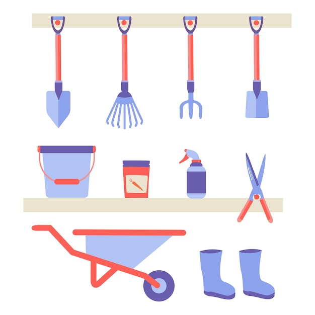 Set of gardening tools and utensils