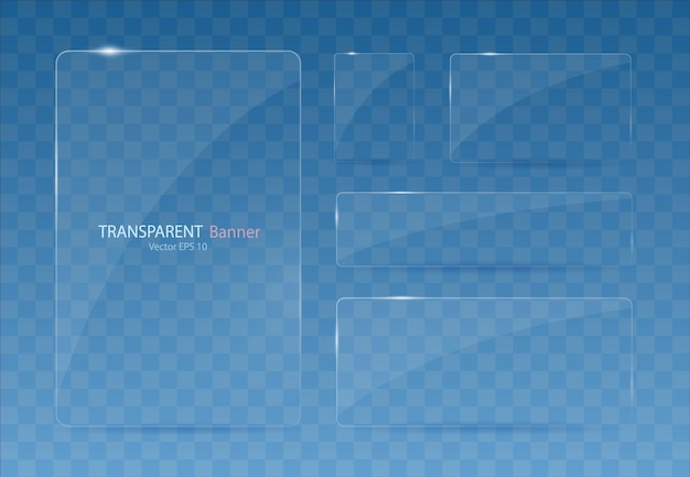 Vector a set of glass banners on a transparent background transparent banners with reflections and