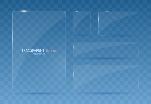 A set of glass banners on a transparent background transparent banners with reflections and