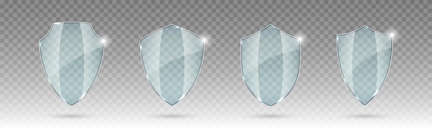 Vector set of glass shields protected guard shield concept safety badge icon privacy banner shield