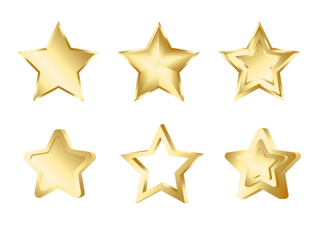 Vector set of gold stars isolated on white background.