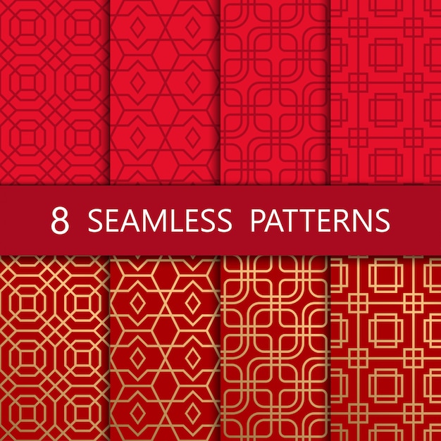 Vector set of golden chinese seamless pattern