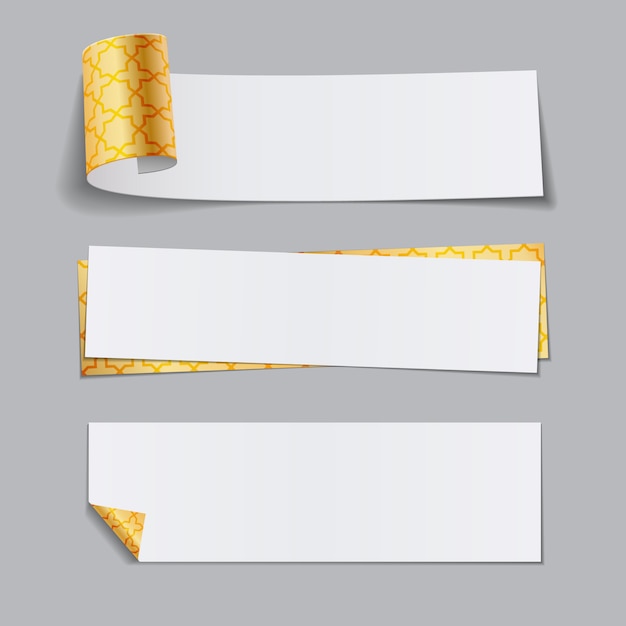 Set of golden paper banners with Arabic pattern.