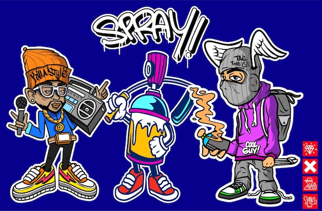 Vector set of graffiti character illustrations graffiti mascot vector illustrations