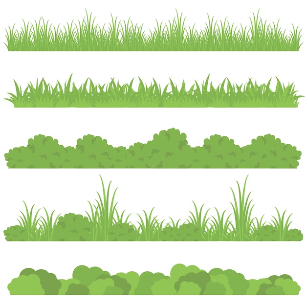Vector set of grass borders set, vector illustration