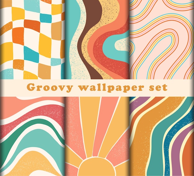 Set of groovy wallpapers for templates prints cards posters wrapping paper scrapbooking statio