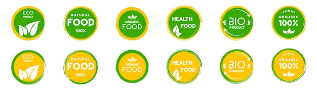 Set of grunge organic circles badges Green and orange natural logo