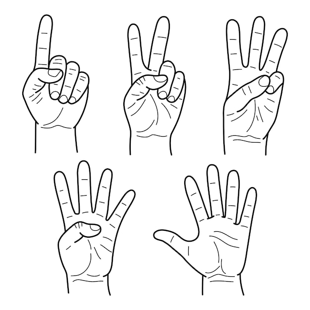 A set of hand doodle illustrations showing the numbers 1 2 3 4 5 Vector