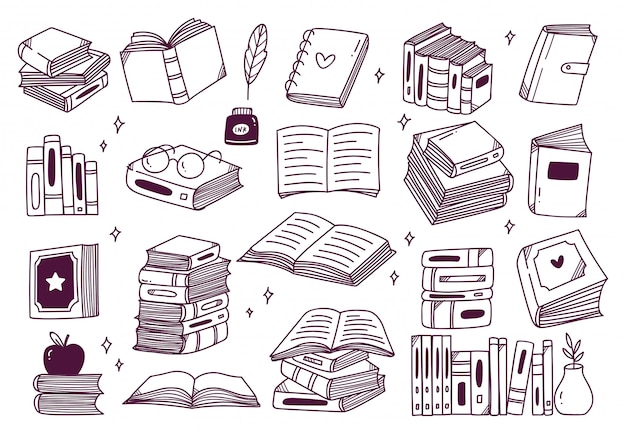 Vector set of hand drawn books