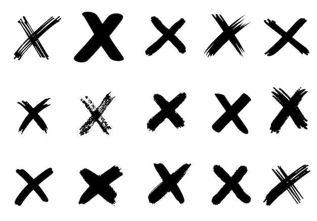 Set of hand drawn check (x) signs isolated  .   checklist marks icon set. sketch check marks.