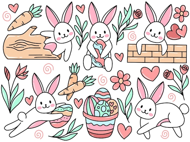 Set of Hand Drawn Easter Doodle Element Illustration