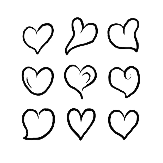 Set of Hand drawn heart symbol icons