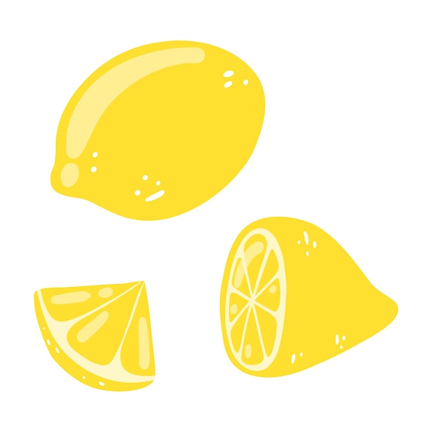 Vector set of hand drawn lemons vector illustration of whole half sliced tasty citrus healthy food summer fresh fruit