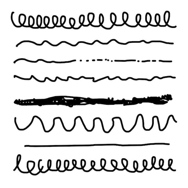 Set of hand drawn line borders and scribble design elementsVector illustration