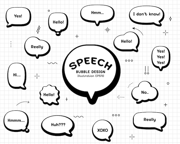 Vector set hand drawn speech bubbles empty text box different shapes balloons