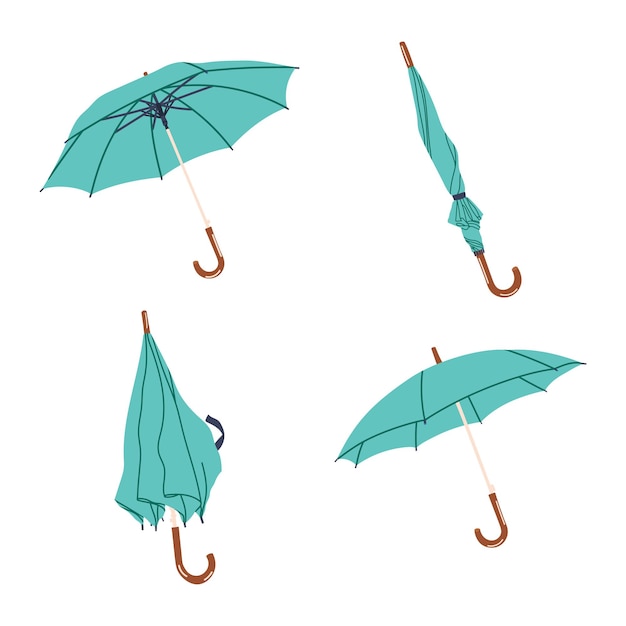 Set of hand drawn vector umbrellas