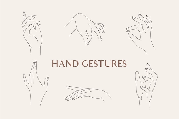 Set of hand gestures designs isolated on beige