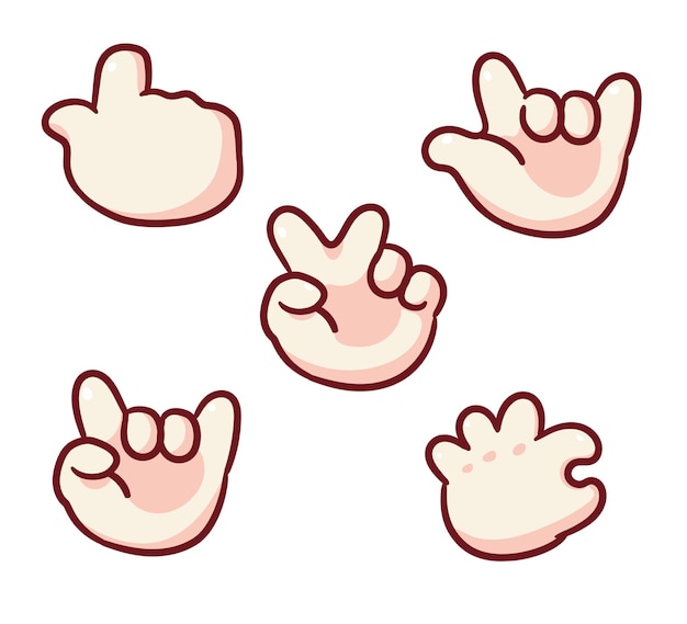 Vector set hand sign icon cartoon vector illustration tap click victory v rock metal ok fist punch