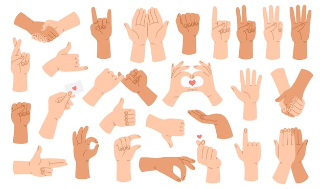 Vector a set of hands with different gestures vector illustration in a flat style isolated on background