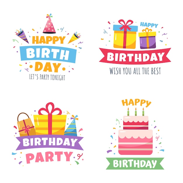 Vector set of happy birthday sticker vector in white background