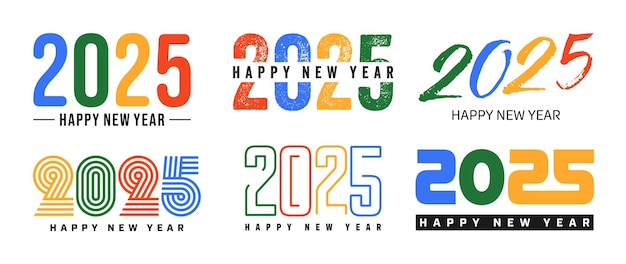 Vector set of happy new year greeting text designs christmas banner poster festive greeting card or