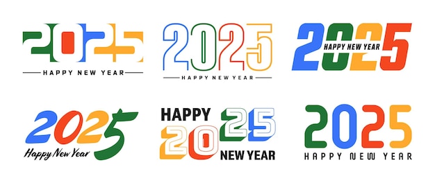 Vector set of happy new year greeting text designs christmas banner poster festive greeting card or